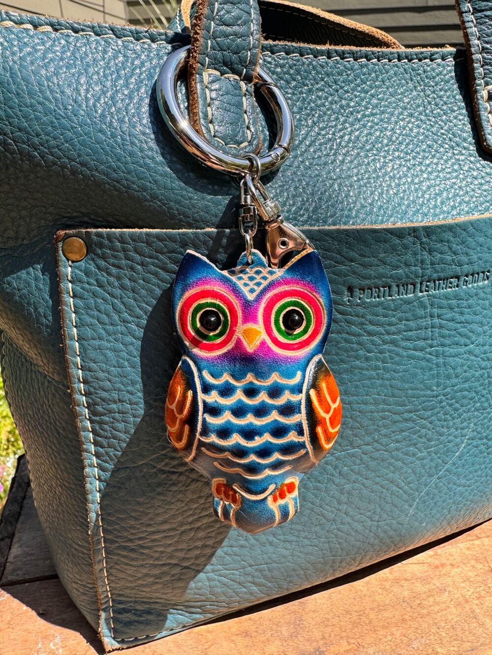Genuine Leather Owl Purse Charm Hand Painted Barn Owl Bag Charm NEW!